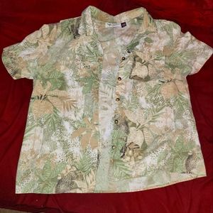 Paradise Bay Jungle Leopard button-down short-sleeve blouse L